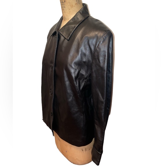 Anna Piazza Pitti Firenze Black Leather 4 Button Coat Jacket Sz 48 Made In Italy - Picture 2 of 9
